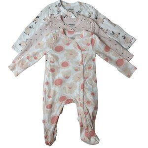 Mighty Baby 3-Pack Footed Jumpsuit Bunny Polka Dot Floral Print Sz 3M